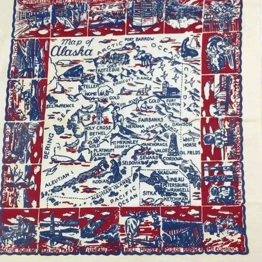 Vintage Alaska card table cloth 30 x 33.